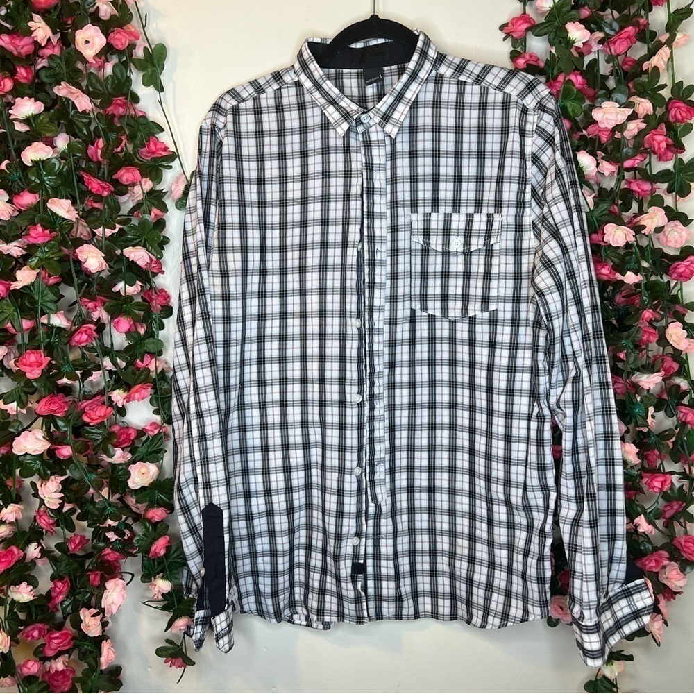 Comune Shirt Mens Button Up Long Sleeve White Black Check Casual Large